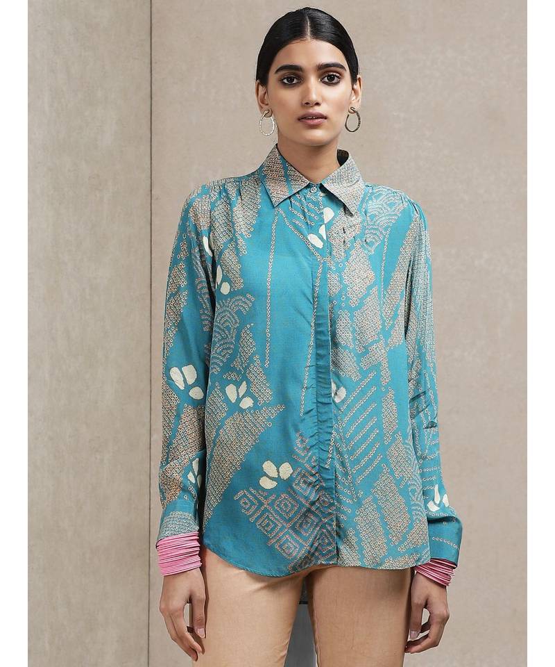 Blue Geometric Print Shirt