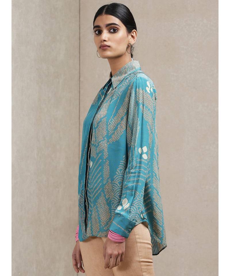 Blue Geometric Print Shirt