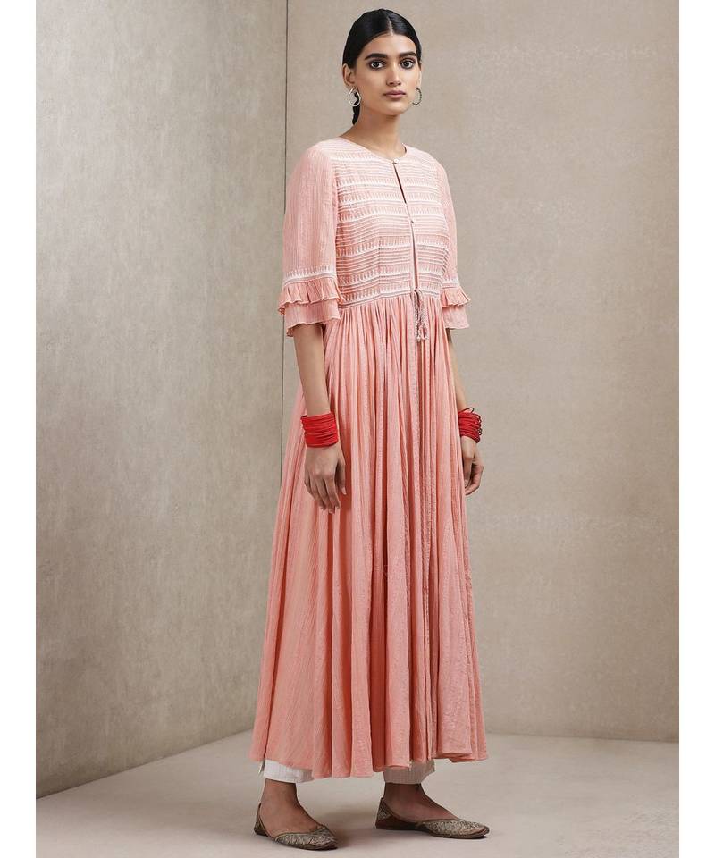 Peach Embroidered Kurta with Palazzos