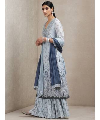Powder Blue Floral Print Suit Set 2