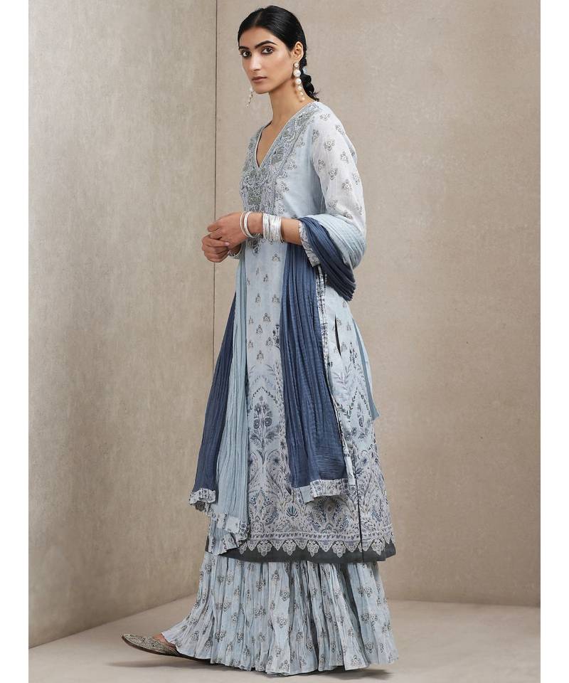 Powder Blue Floral Print Suit Set