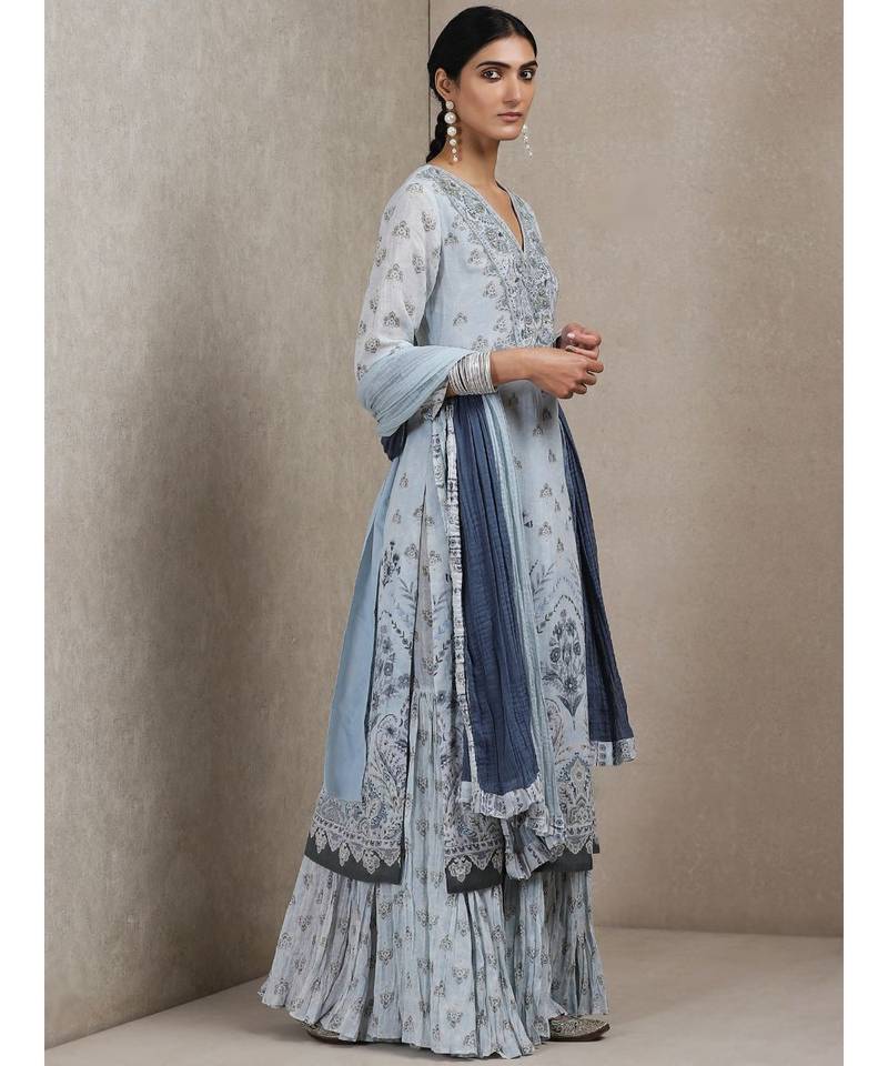 Powder Blue Floral Print Suit Set