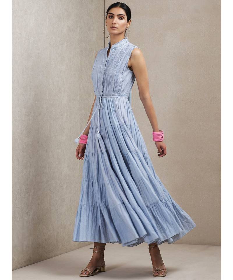 Powder Blue Self-Work Dress