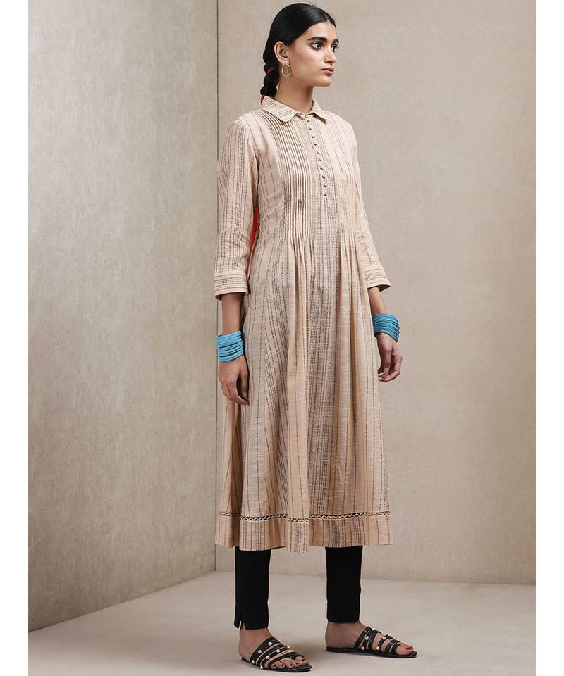 Beige Striped Kurta