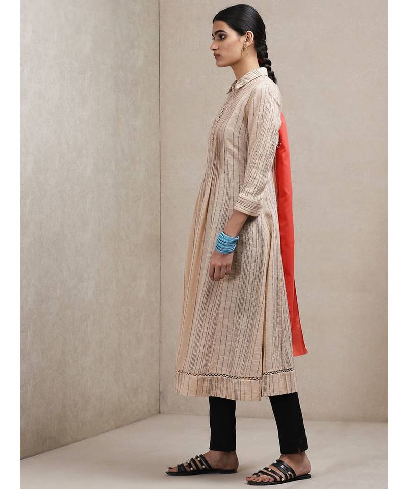 Beige Striped Kurta