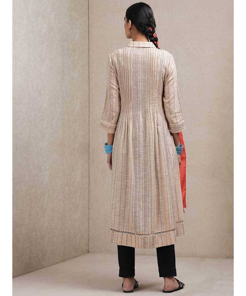 Beige Striped Kurta