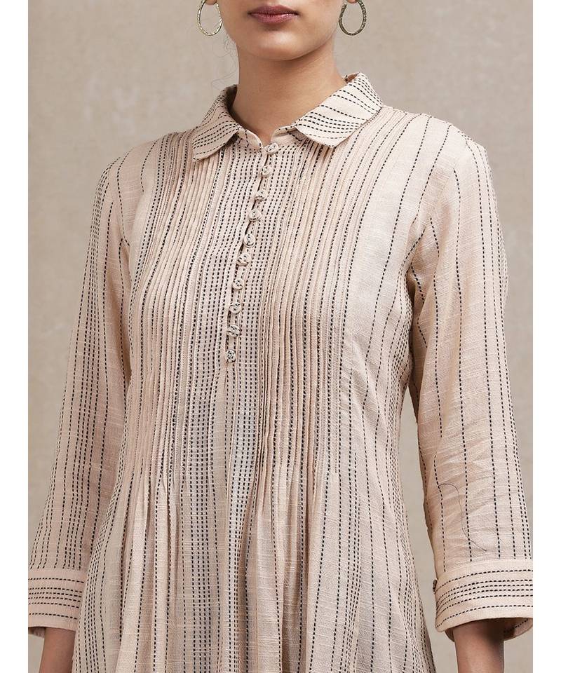 Beige Striped Kurta