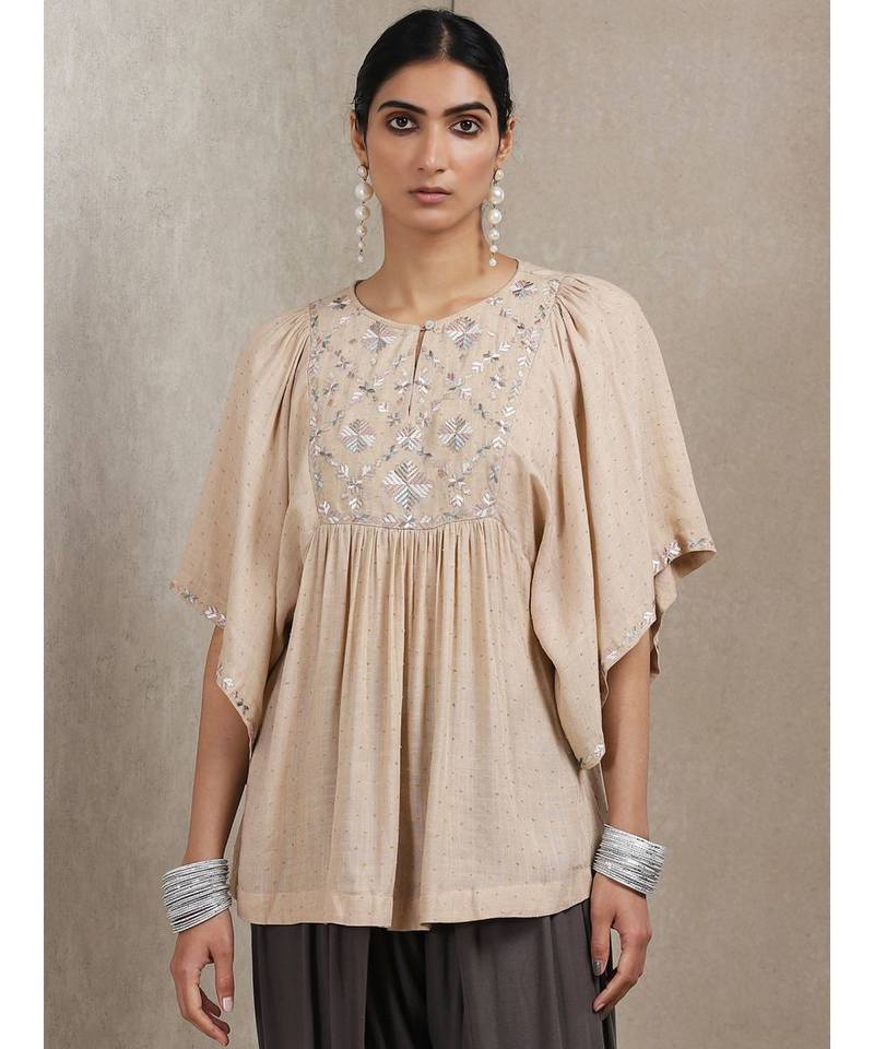 Beige Embroidered Kurti