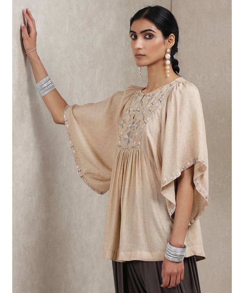 Beige Embroidered Kurti