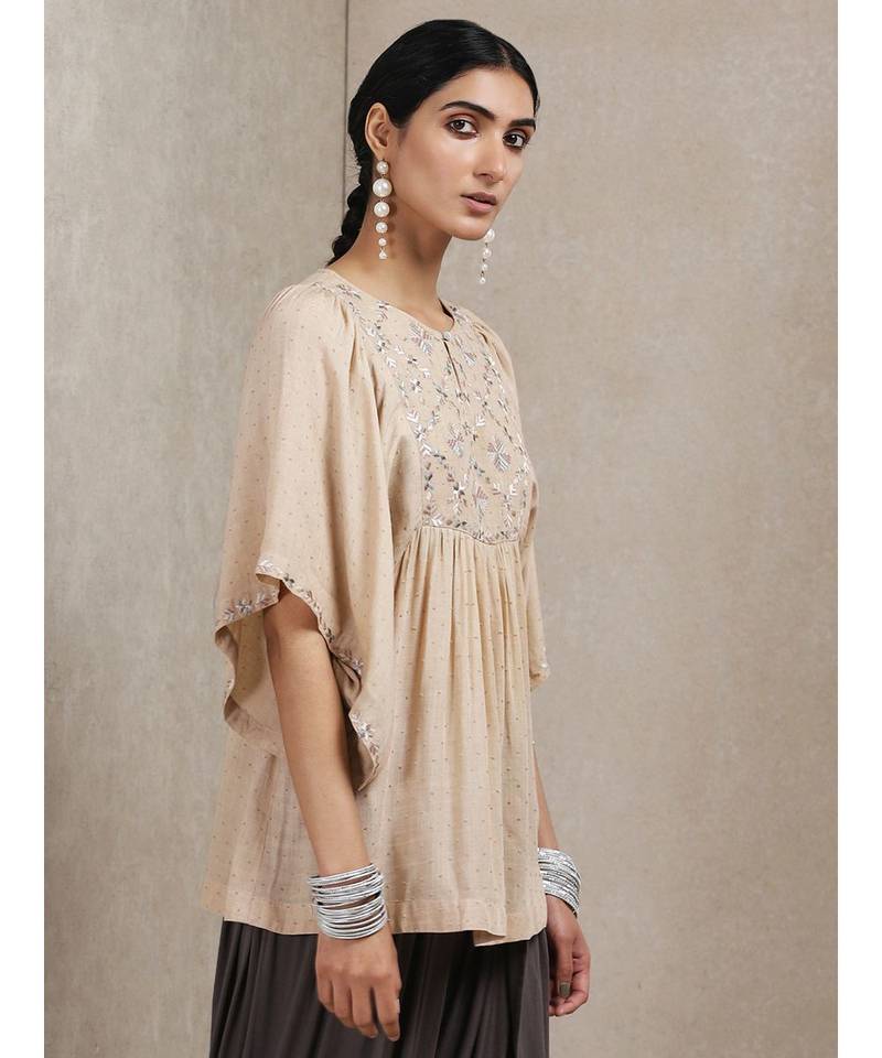 Beige Embroidered Kurti