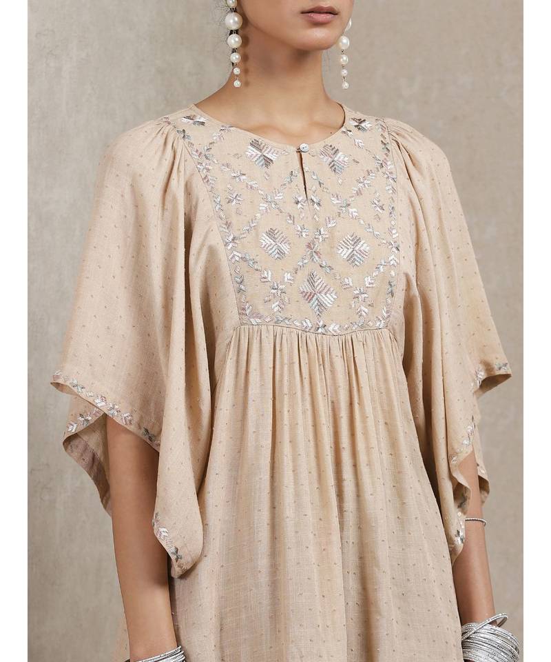 Beige Embroidered Kurti