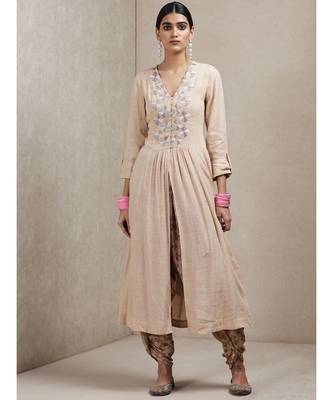 Beige Embroidered Kurta 1