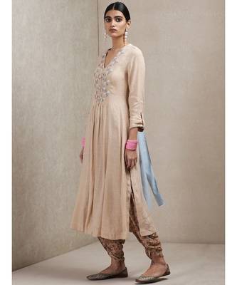 Beige Embroidered Kurta 2