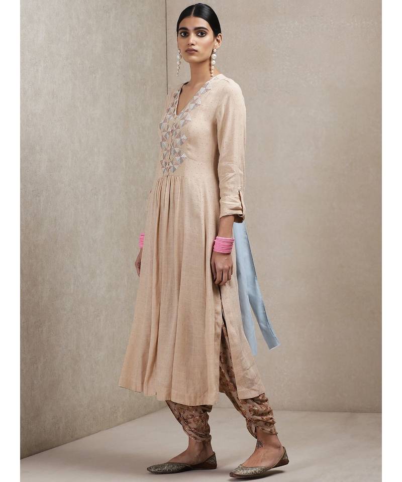 Beige Embroidered Kurta