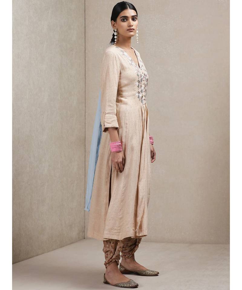 Beige Embroidered Kurta