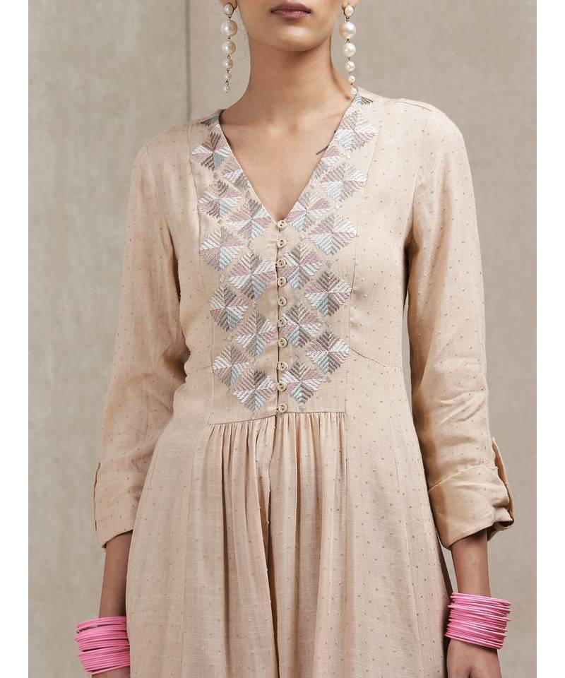 Beige Embroidered Kurta