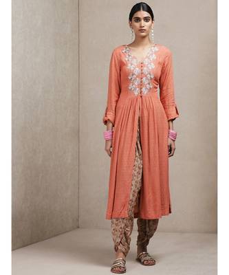 Rust Embroidered Kurta 1