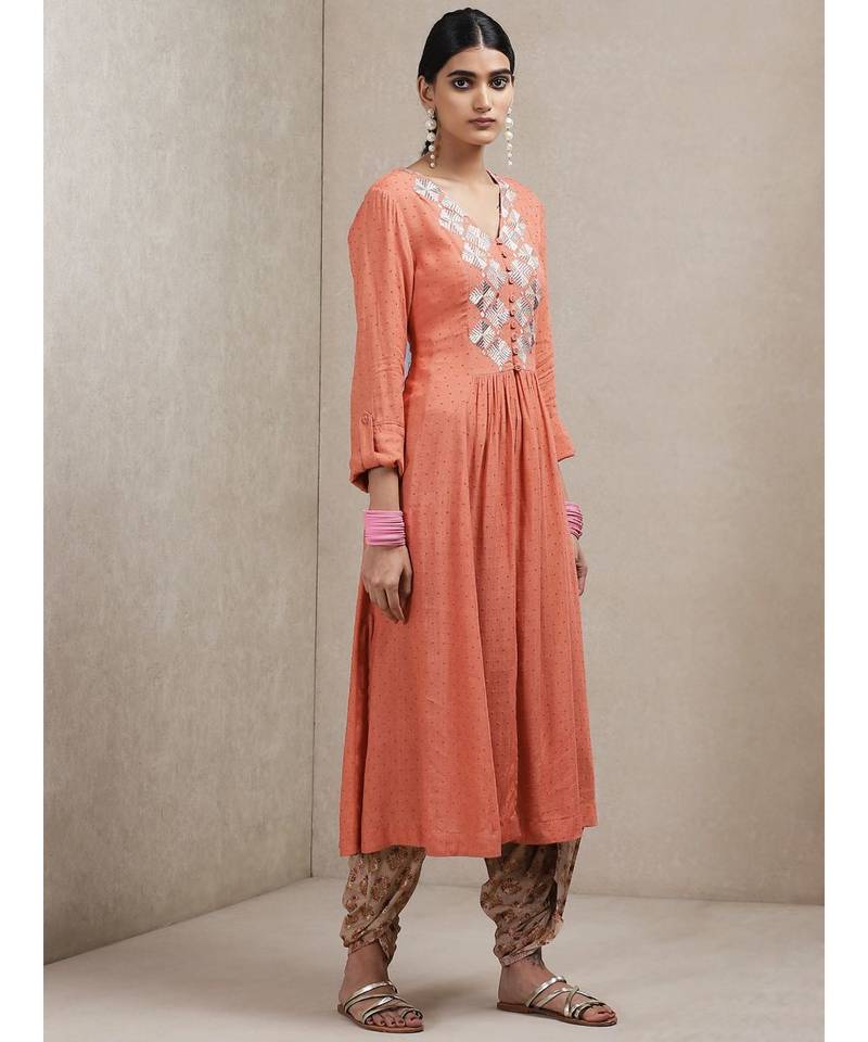 Rust Embroidered Kurta