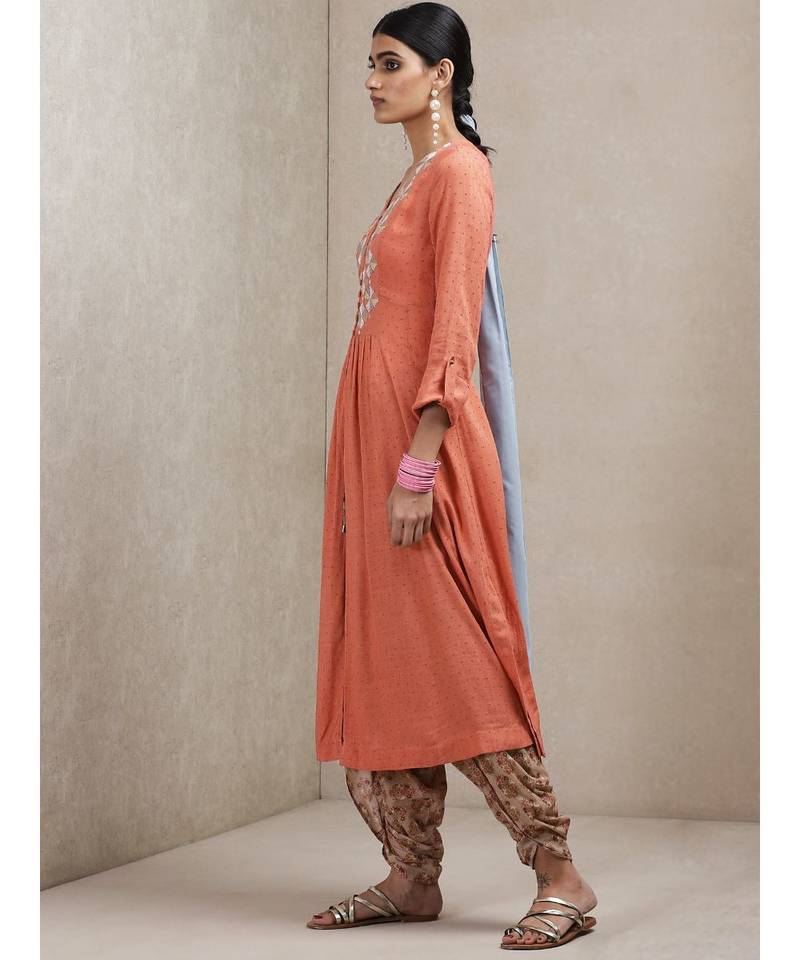 Rust Embroidered Kurta