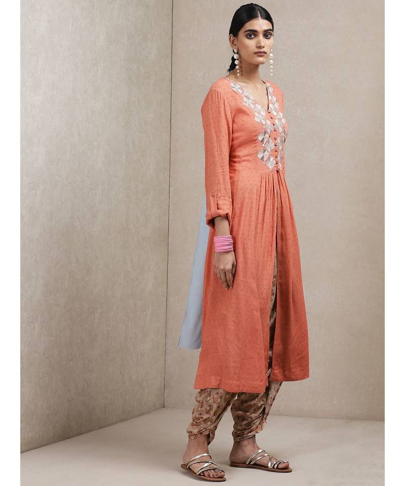 Rust Embroidered Kurta