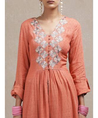Rust Embroidered Kurta 6