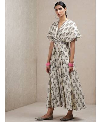 Beige Paisley Print Kaftan Dress 2