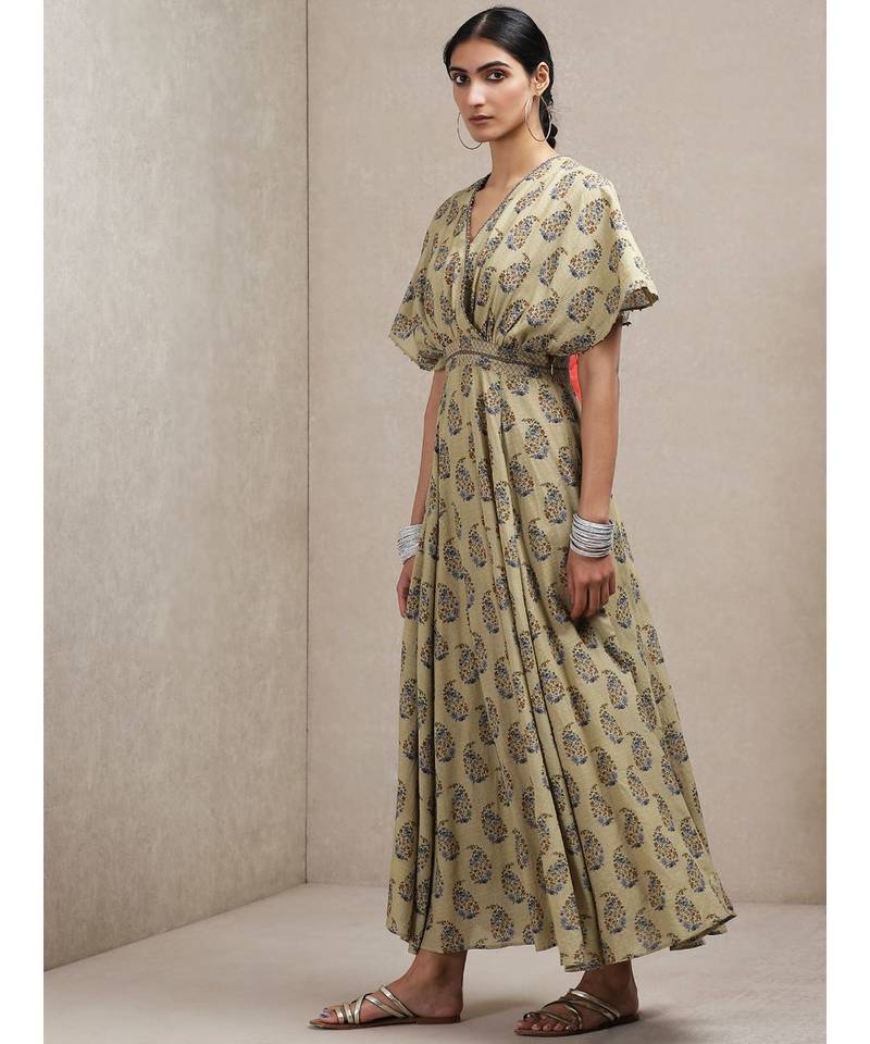 Olive Paisley Print Kaftan Dress
