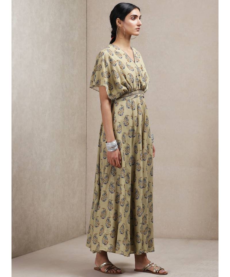 Olive Paisley Print Kaftan Dress
