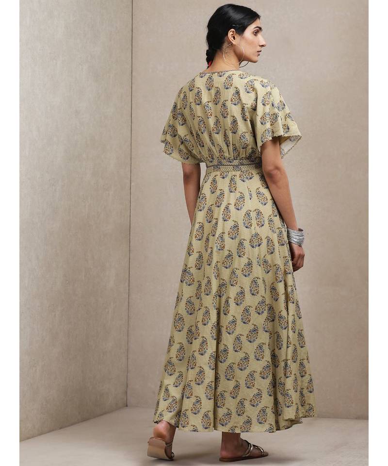 Olive Paisley Print Kaftan Dress