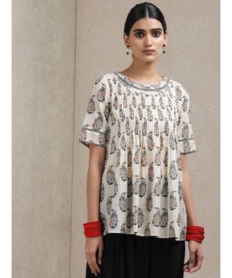 Beige Paisley Print Kurti 2