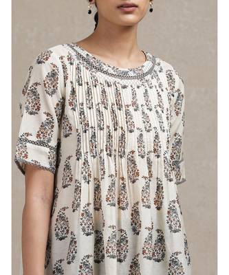 Beige Paisley Print Kurti 6