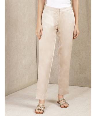 Beige Solid Trousers 1