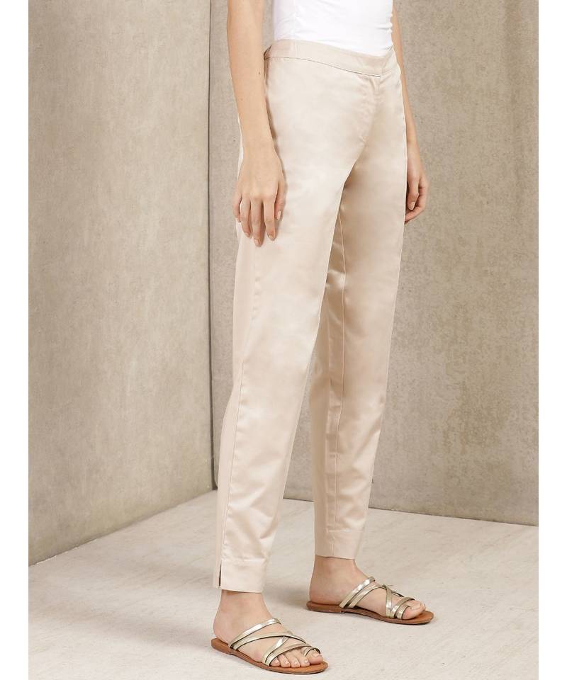 Beige Solid Trousers