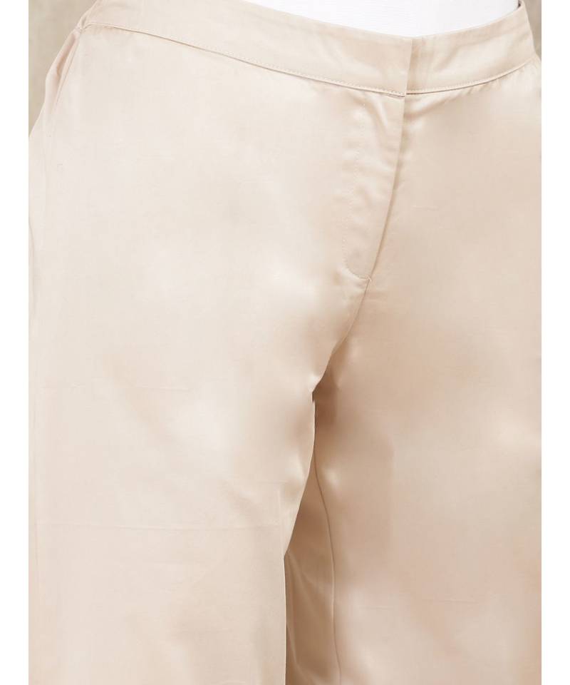 Beige Solid Trousers