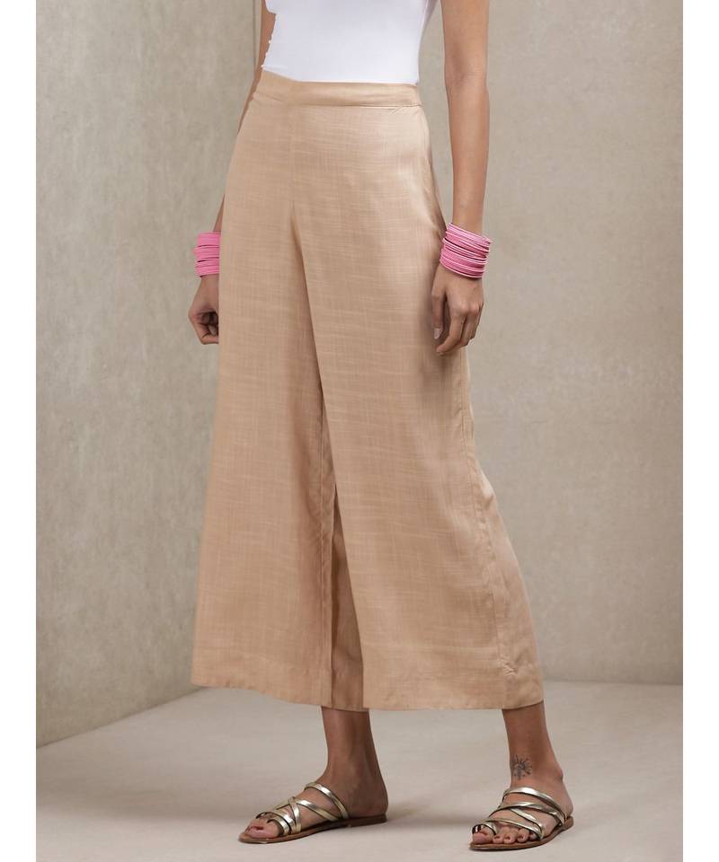 Beige Wide-Leg Palazzos