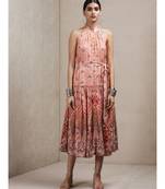 Peach Floral Print Dress by RITU KUMAR