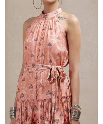 Peach Floral Print Dress by RITU KUMAR 5