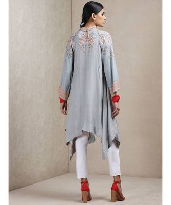 Light Grey Floral Print Asymmetric Dress 2