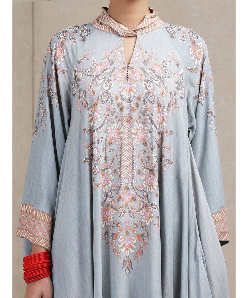 Light Grey Floral Print Asymmetric Dress