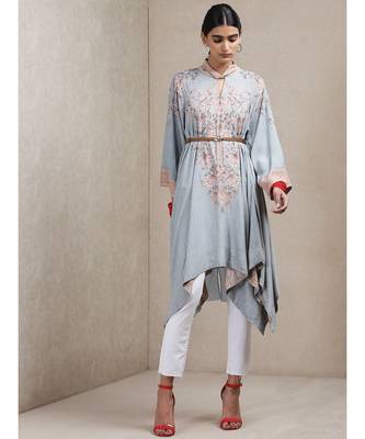 Light Grey Floral Print Asymmetric Dress 1