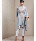 Light Grey Floral Print Asymmetric Dress