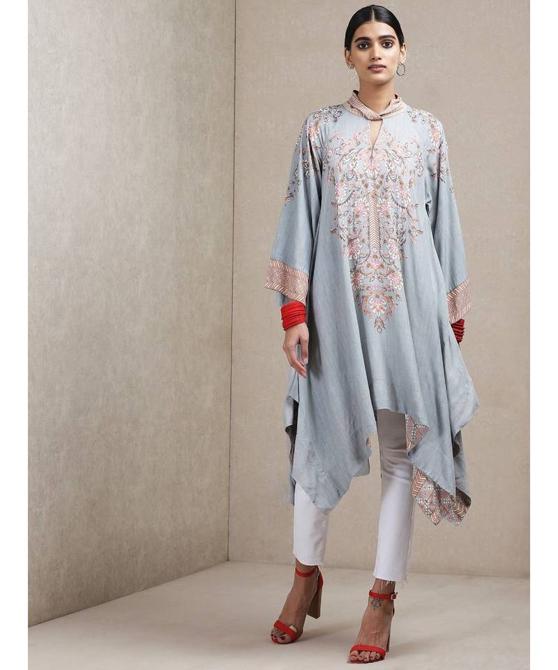 Light Grey Floral Print Asymmetric Dress