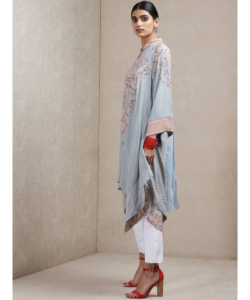 Light Grey Floral Print Asymmetric Dress