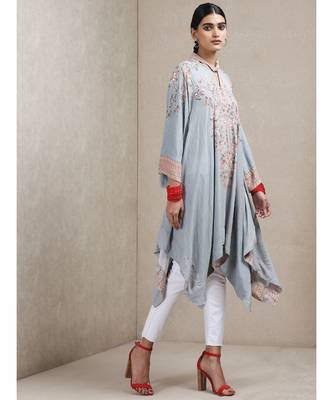 Light Grey Floral Print Asymmetric Dress 6