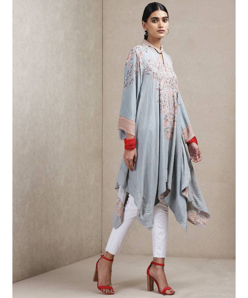 Light Grey Floral Print Asymmetric Dress