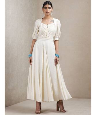 Off White Half Sleeves Long Dress 1