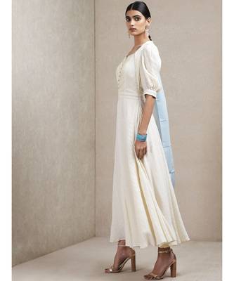 Off White Half Sleeves Long Dress 2
