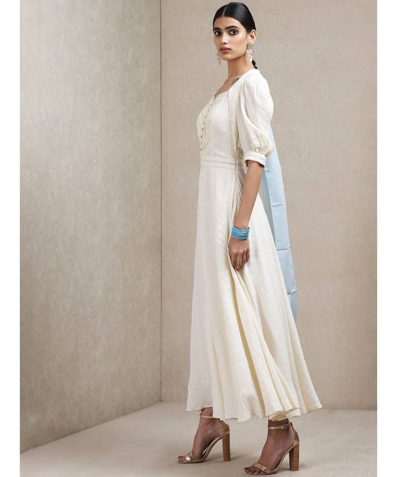 Off White Half Sleeves Long Dress