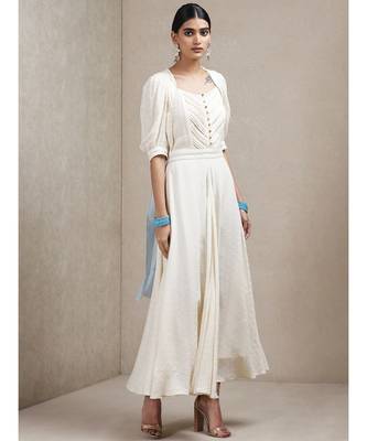 Off White Half Sleeves Long Dress 3