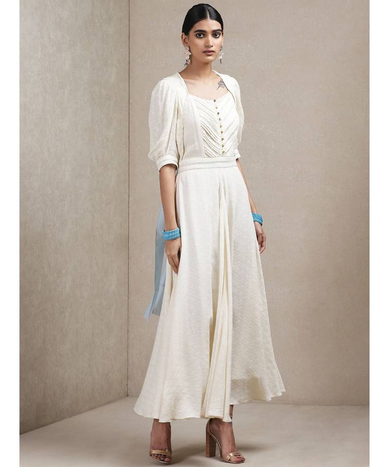 Off White Half Sleeves Long Dress